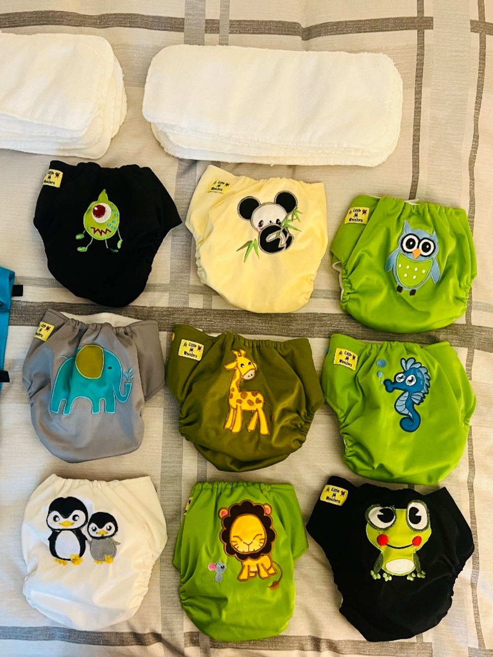 NEW Little Monsters Cloth Diapers - Set of 9 with inserts + wet bags